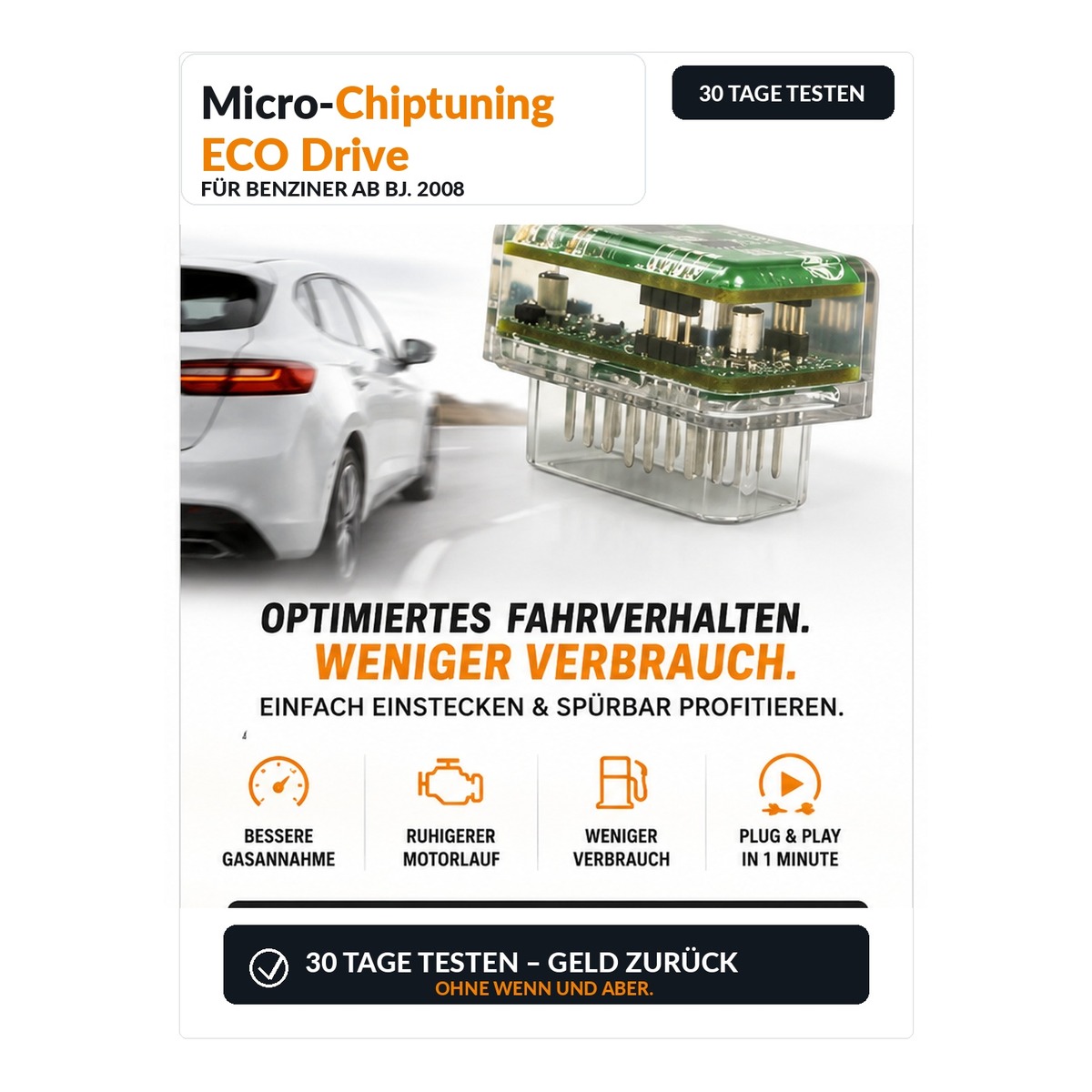 Micro-Chiptuning ECO Drive OBD2 Modul für alle Benziner ab Baujahr 2008